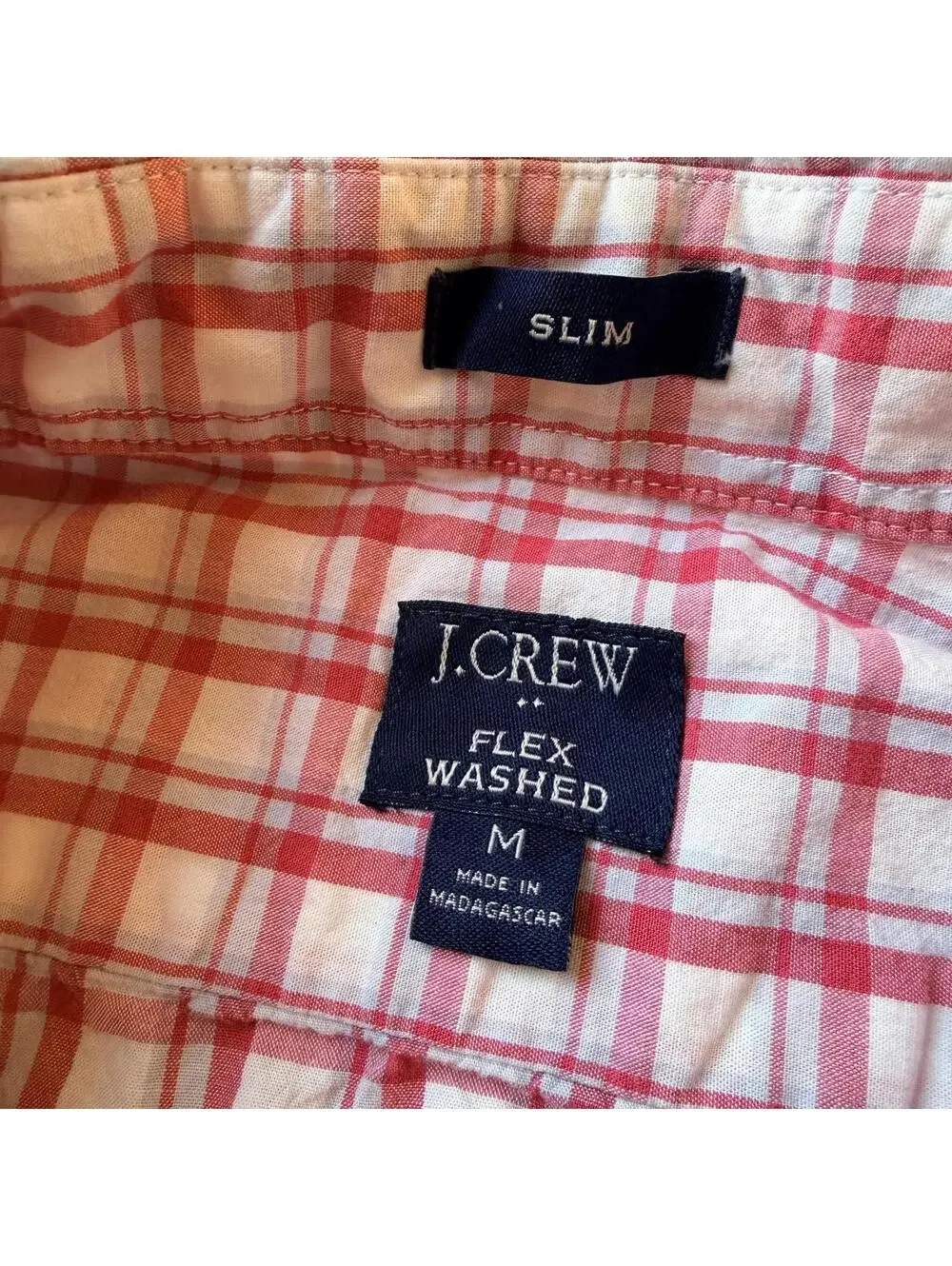 J.Crew Button-Up Shirt Slim Fit Flex Washed Pink and White Plaid